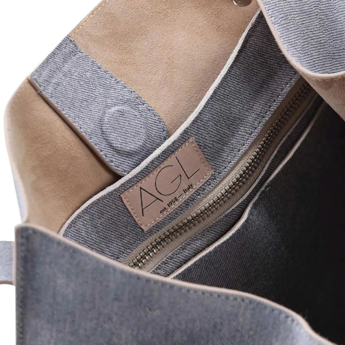 Agl Schultertasche aus Leder blau Shopper