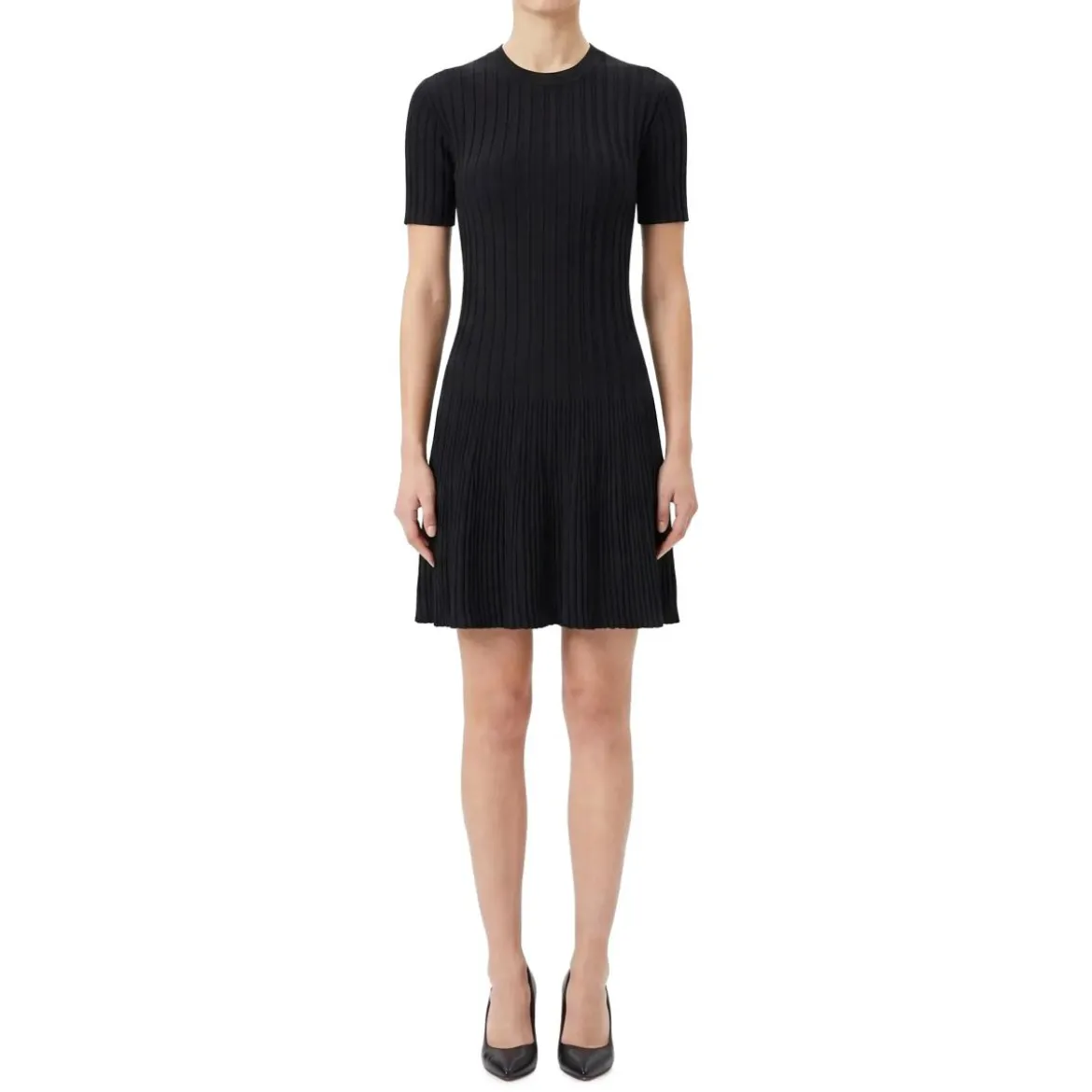 AMI Paris Geripptes Midikleid schwarz Midikleid