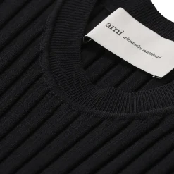 AMI Paris Geripptes Midikleid schwarz Midikleid