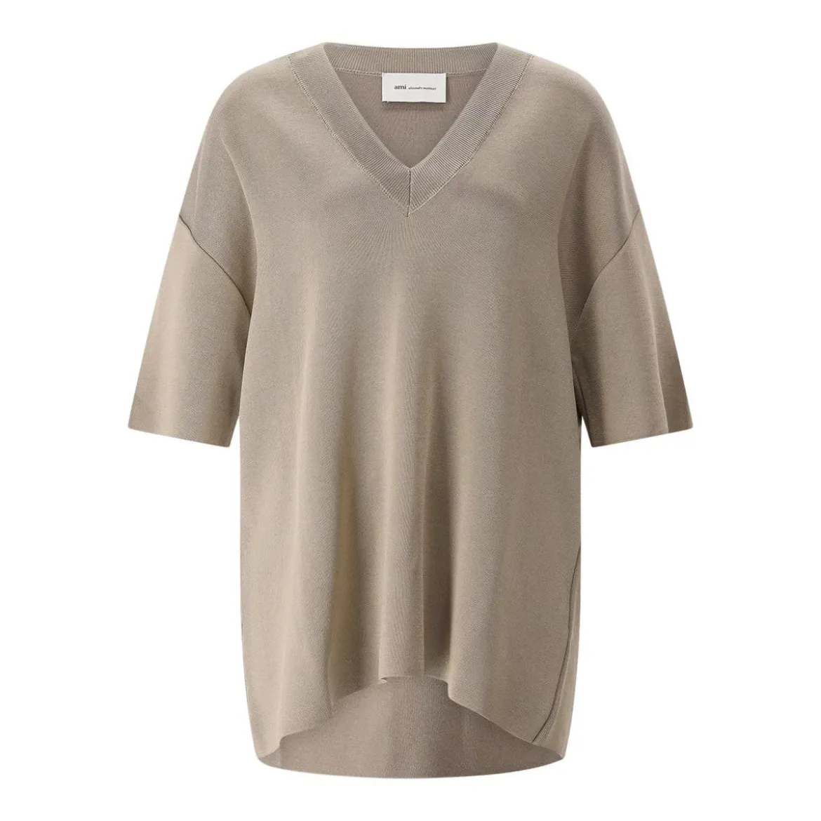 AMI Paris Kurzarm-Pullover aus Wollmix braun Pullover