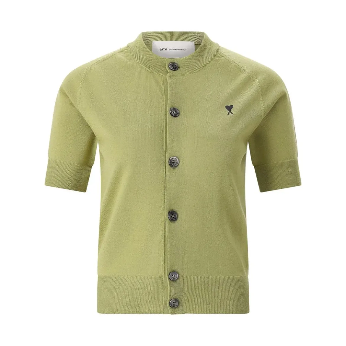 AMI Paris Kurzarm-Strickjacke mit Logo grün Strickjacke