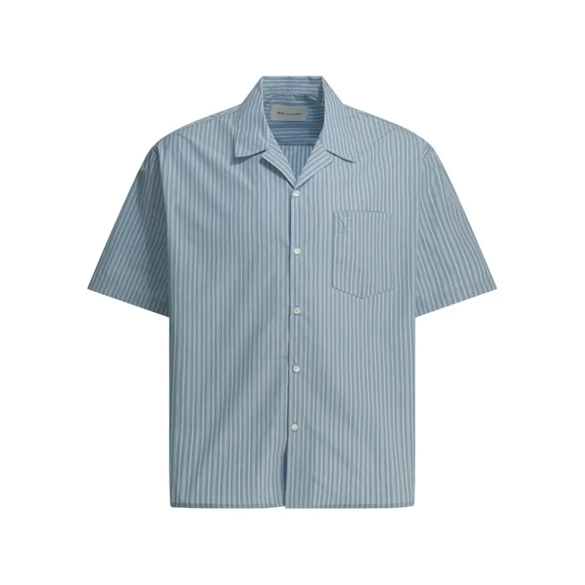 AMI Paris Light Blue Short-Sleeve Shirt With Pearl Accents Grey Hemd