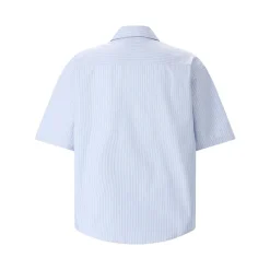 AMI Paris Light Blue Short-Sleeve Shirt With Pearl Accents Grey Hemd
