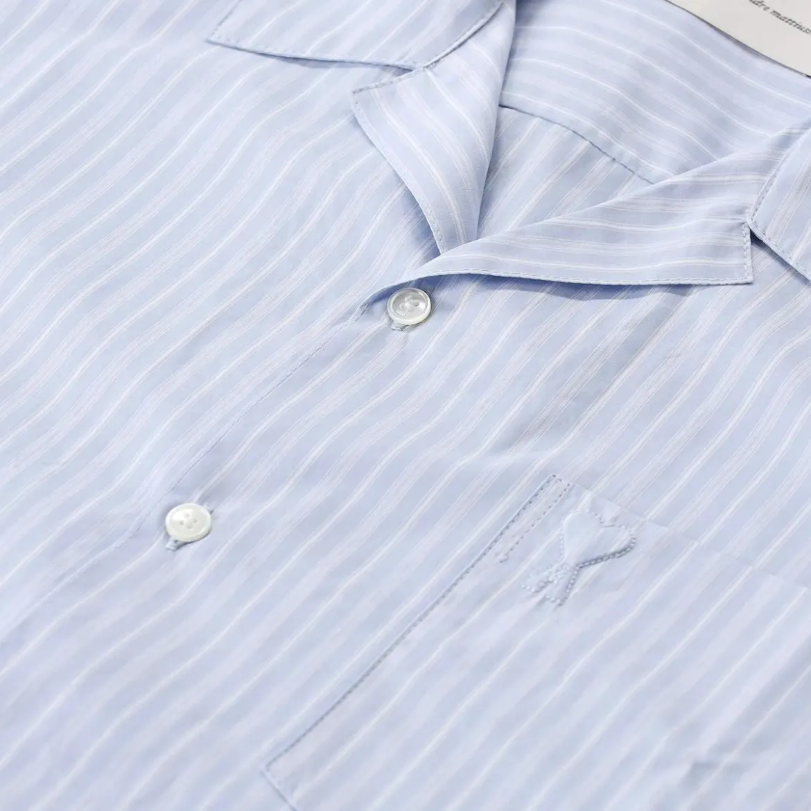 AMI Paris Light Blue Short-Sleeve Shirt With Pearl Accents Grey Hemd
