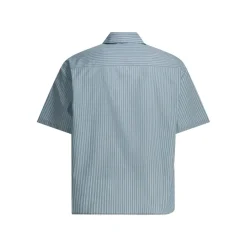 AMI Paris Light Blue Short-Sleeve Shirt With Pearl Accents Grey Hemd