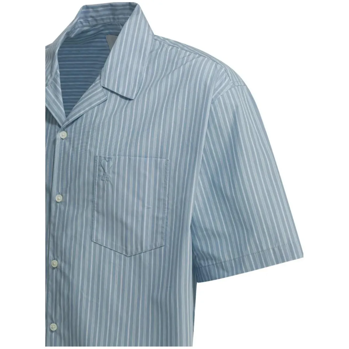 AMI Paris Light Blue Short-Sleeve Shirt With Pearl Accents Grey Hemd
