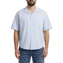 AMI Paris Light Blue Short-Sleeve Shirt With Pearl Accents Grey Hemd