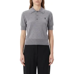AMI Paris Poloshirt aus Merinowolle grau Poloshirt