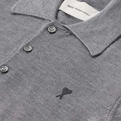 AMI Paris Poloshirt aus Merinowolle grau Poloshirt