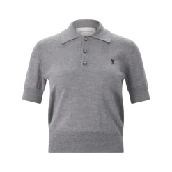 AMI Paris Poloshirt aus Merinowolle grau Poloshirt