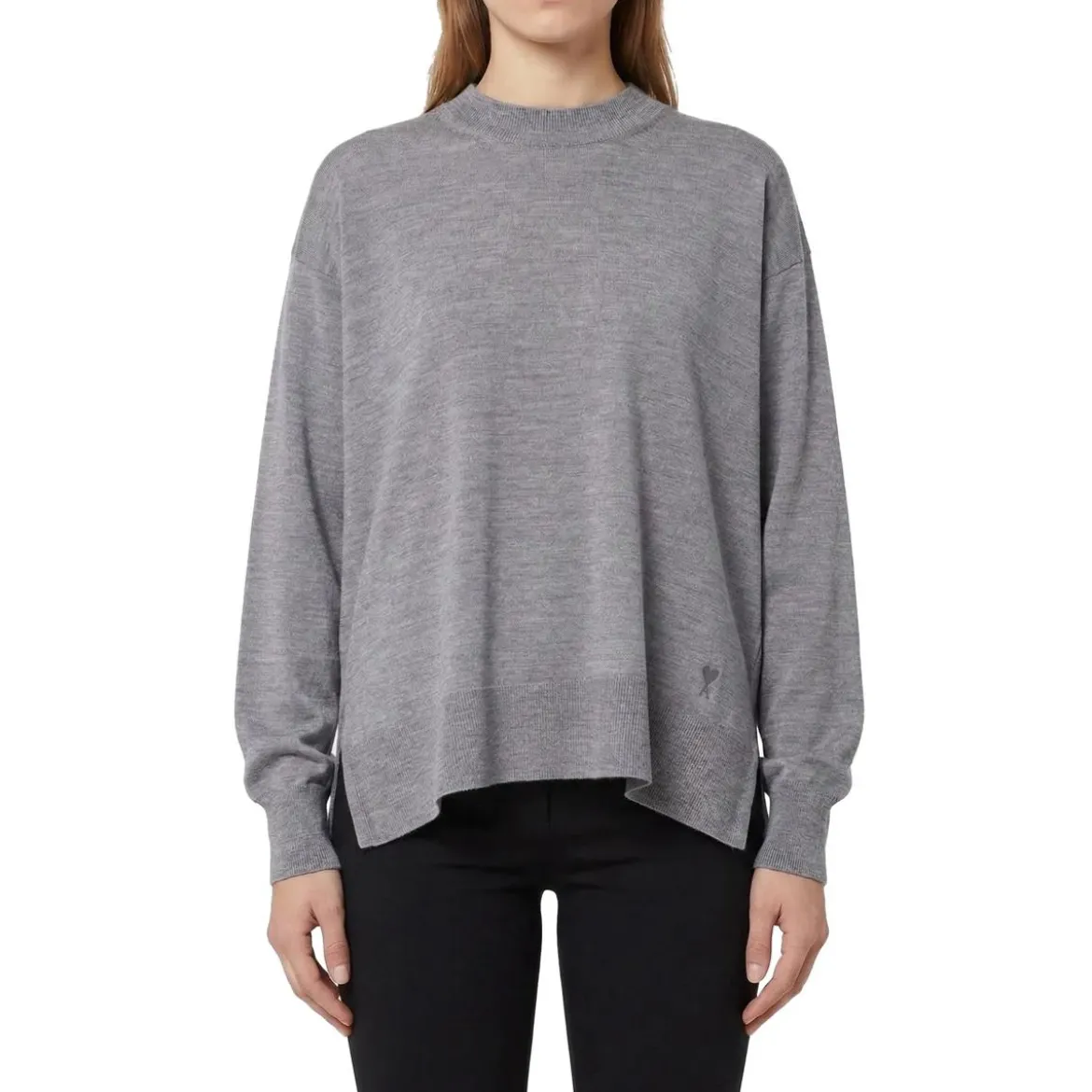 AMI Paris Pullover mit Wolle und Seide grau Pullover