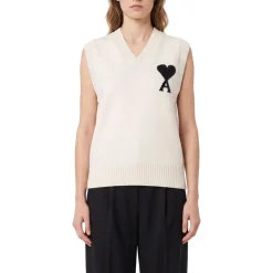 AMI Paris Pullunder aus Wolle weiß Top