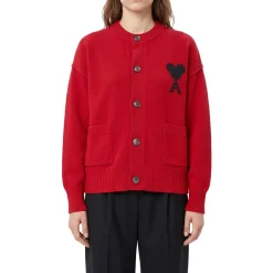 AMI Paris Strickjacke aus Wolle rot Strickjacke