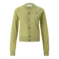AMI Paris Strickjacke mit Logo grün Strickjacke