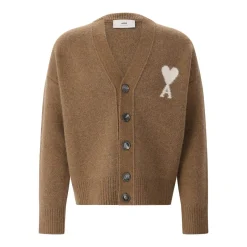 AMI Paris Strickjacke mit Logo braun Strickjacke