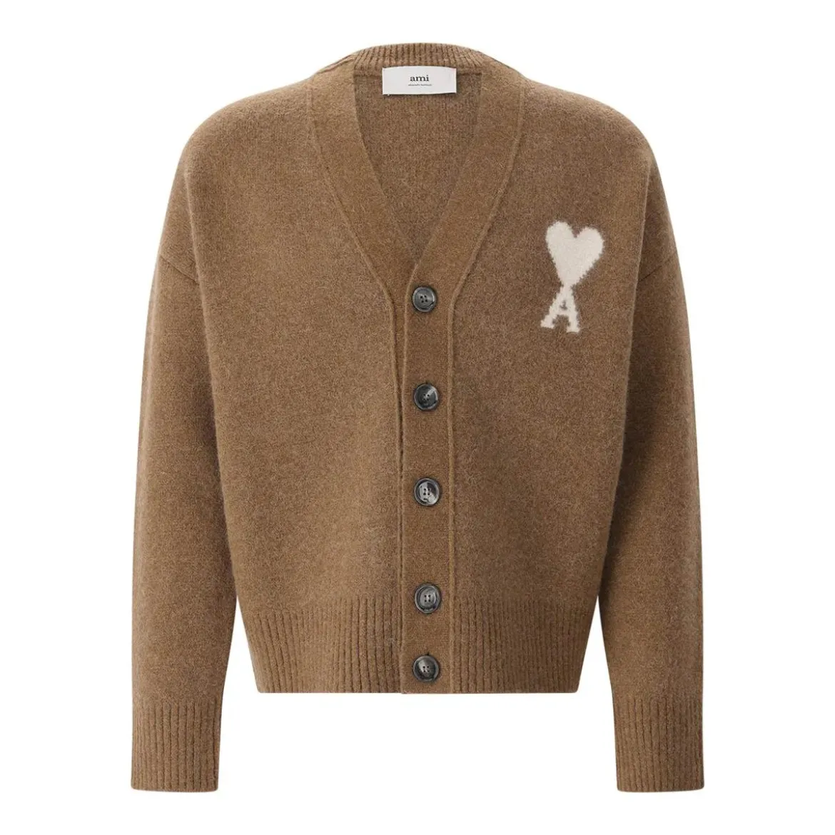 AMI Paris Strickjacke mit Logo braun Strickjacke