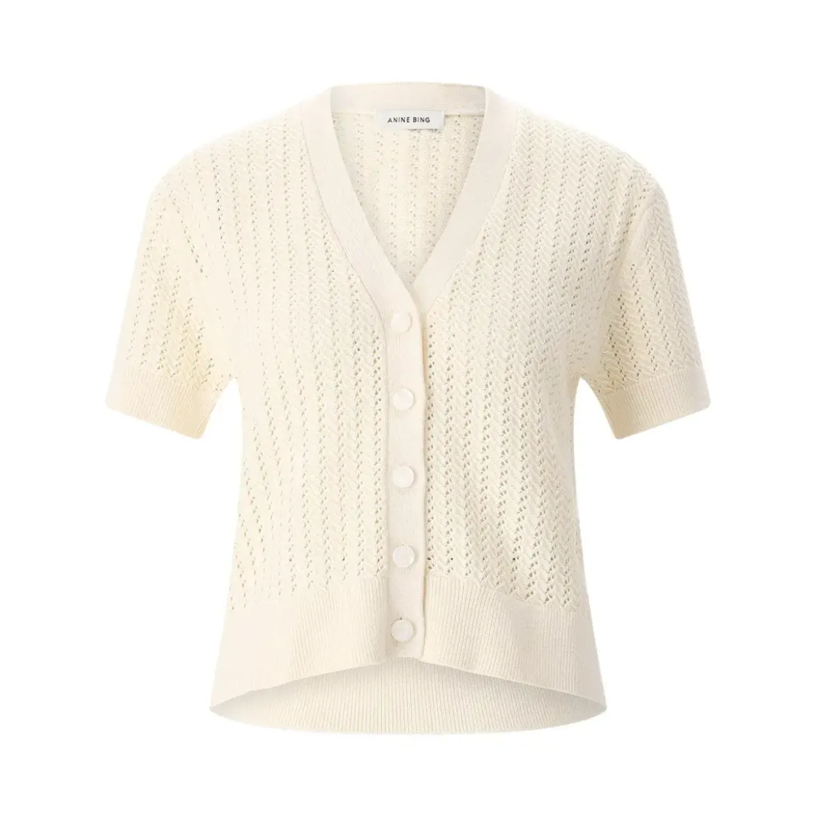 Anine Bing Kurzarm Cardigan weiß Strickjacke