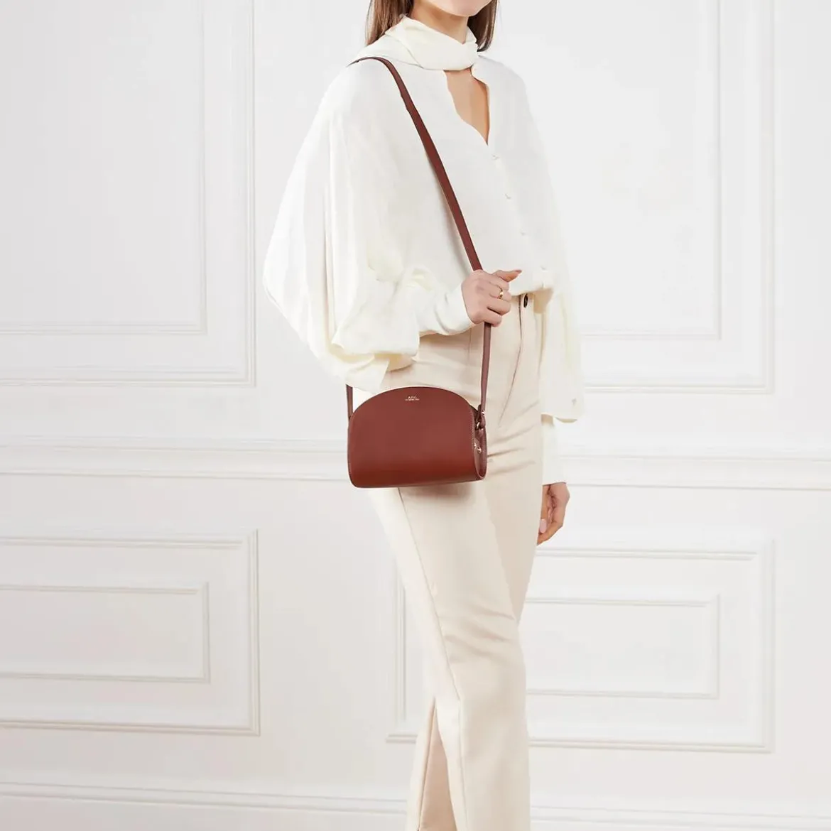 A.P.C. Sac Demi-Lune Mini Hazelnut Crossbody Bag