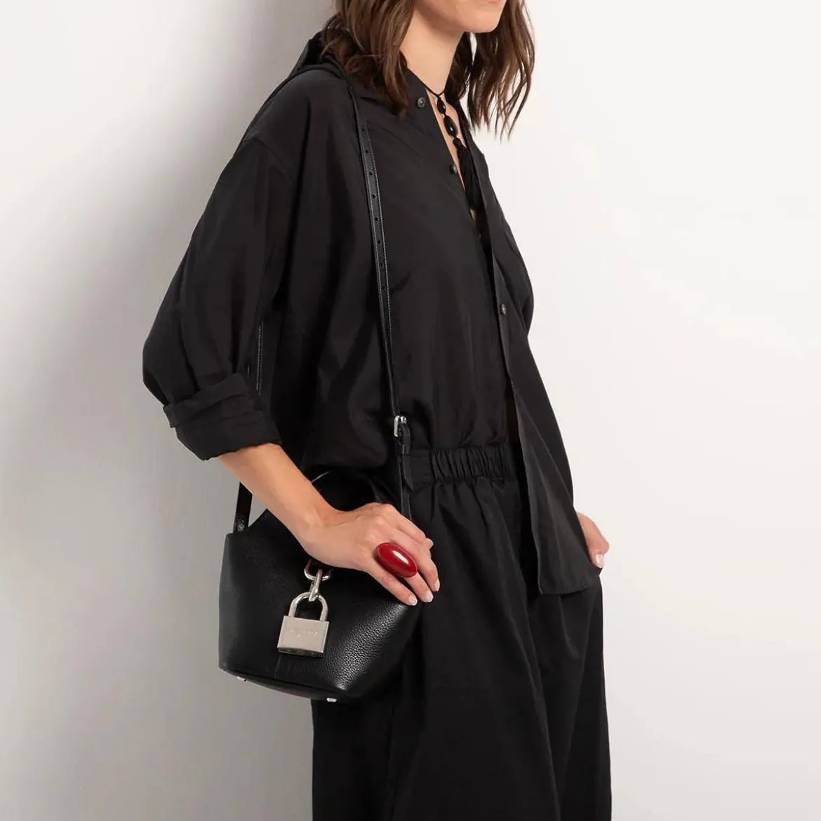 Balenciaga Locker Handbag Leather Black Bucket Bag