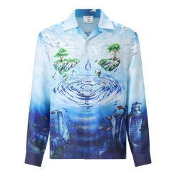 Casablanca Seidenhemd mit Print Hellblau Hemd