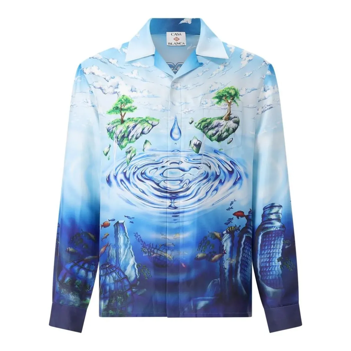 Casablanca Seidenhemd mit Print Hellblau Hemd