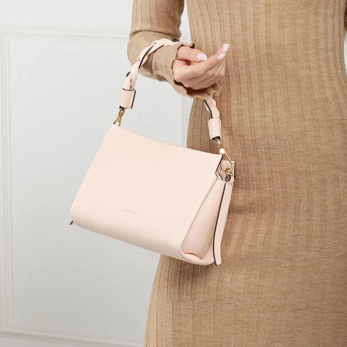 Coccinelle Boheme Grana Double Creamy Pin/Cola Hobo Bag