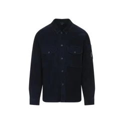 CP Company Textured Corduroy Overshirt With Pointed Collar Black Hemd