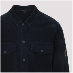 CP Company Textured Corduroy Overshirt With Pointed Collar Black Hemd