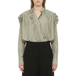 Dries Van Noten Wrap-Style Blouse With Ruffle Neckline Grey Bluse