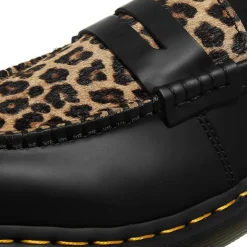 Dr. Martens PentonBlack+Light Tan Smooth+Mini Leopard Loafer