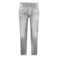 Dsquared2 Slim Fit Light Grey Distressed Jeans With TaperedWhite Slim-Fit-Jeans