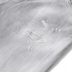Dsquared2 Slim Fit Light Grey Distressed Jeans With TaperedWhite Slim-Fit-Jeans