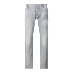 Dsquared2 Slim Fit Light Grey Distressed Jeans With TaperedWhite Slim-Fit-Jeans