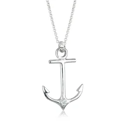 Elli Halskette Anker Maritim Diamant (0.03 ct.) 925 Sil weiss Mittellange Halskette