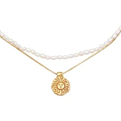 Elli Halskette Choker Layer Sonne Süßwasserperlen 925 S gold Choker