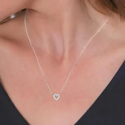 Elli Halskette Herz Lab Grown Diamanten (0.18 ct) 925 S silber Mittellange Halskette
