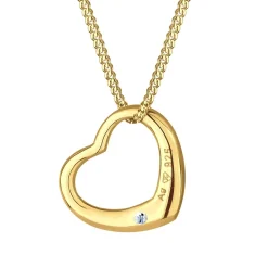 Elli Halskette Herz Liebe Diamant (0.03 ct.) 925 Silber gold Mittellange Halskette
