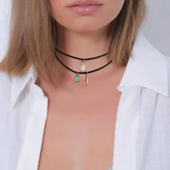 Elli Halskette Satin Choker Layer Amazonit Mondstein 92 gold Choker