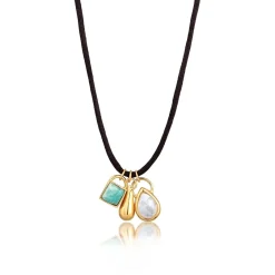 Elli Halskette Satin Choker Layer Amazonit Mondstein 92 gold Choker