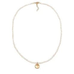 Elli Halskette Süßwasserperlen Coin Plättchen 925 Silbe gold Mittellange Halskette