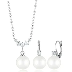 Elli Schmuckset Klassisch Zirkonia Muschelkernperle 925 silber Mittellange Halskette