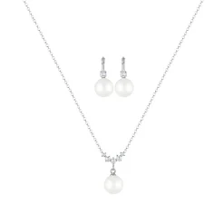 Elli Schmuckset Klassisch Zirkonia Muschelkernperle 925 silber Mittellange Halskette
