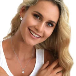 Elli Schmuckset Klassisch Zirkonia Muschelkernperle 925 silber Mittellange Halskette