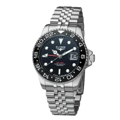 Elysee Die GMT Pro ist eine sportliche 4-Zeiger-Uhr mit D schwarz Quarzuhr