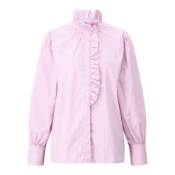 Emily van den Bergh Gestreifte Hemdbluse mit Rüschen Rosa Bluse
