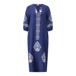 Emily van den Bergh Midikleid aus Leinen Dunkelblau Midikleid
