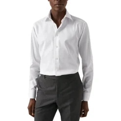 Eton Eton Solid Signature Twill Shirt Lange Mouw Overhe weiß Hemd