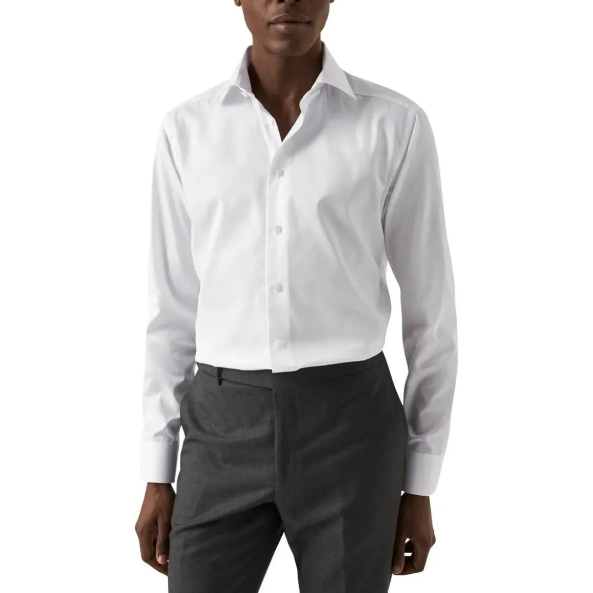 Eton Eton Solid Signature Twill Shirt Lange Mouw Overhe weiß Hemd