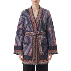 Etro Lange Strickjacke mit Gürtel mehrfarbig Strickjacke
