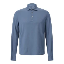 Fedeli Langarm-Poloshirt aus Baumwolle Blau Poloshirt